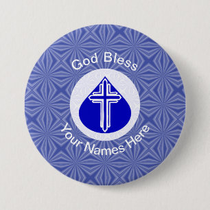 Weißes Kreuz in blauer Träne auf personalisiertem  Button