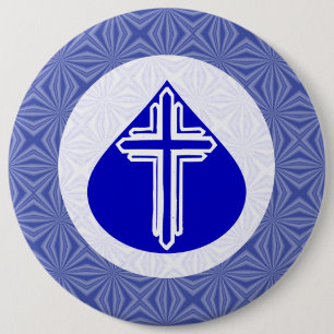 Weißes Kreuz in blauer Träne auf Weiß Blau Button