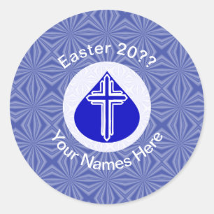 Weißes Kreuz in blauer Tränenform-Ostern Personali Runder Aufkleber