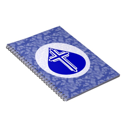 Weißes Kreuz in Blue Teardrop Notizblock (Rechte Seite)