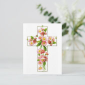 Weißes Kreuz mit rosa Florals Postkarte (Stehend Vorderseite)