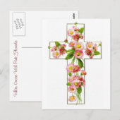 Weißes Kreuz mit rosa Florals Postkarte (Vorne/Hinten)
