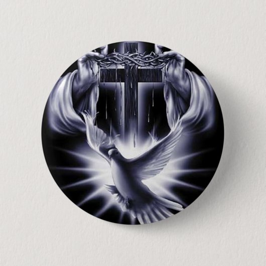 Weißes Kreuz mit Taube Button (Vorderseite)