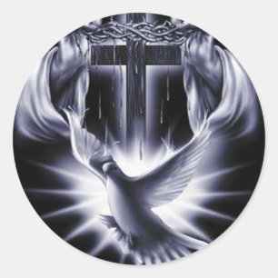 Weißes Kreuz mit Taube Runder Aufkleber