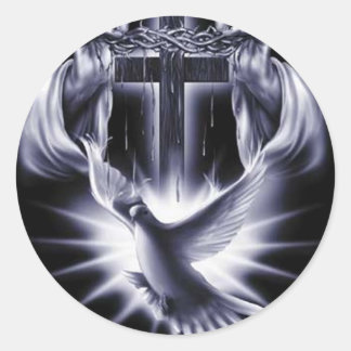 Weißes Kreuz mit Taube Runder Aufkleber