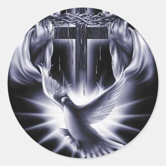 Weißes Kreuz mit Taube Runder Aufkleber (Vorderseite)