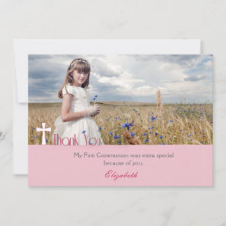 Weißes Kreuz, Rosa Danke Kommunion Foto