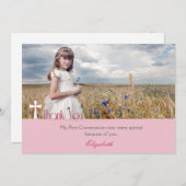 Weißes Kreuz, Rosa Danke Kommunion Foto (Vorne/Hinten)