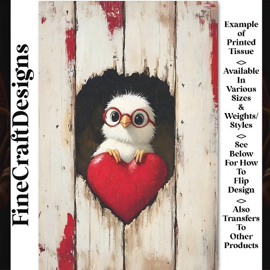 Weißes Küken, rote Brille & rotes Herz BY4 Decoupa Seidenpapier