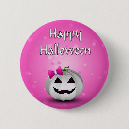 Weißes Kürbis-Rosa Girly Halloween Button