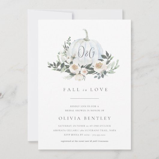 Weißes Kürbiskürbis Brautparty Einladung (Vorderseite)