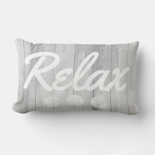 Weißes Küstenholz u. Seashells entspannen sich Lendenkissen (Vorderseite)