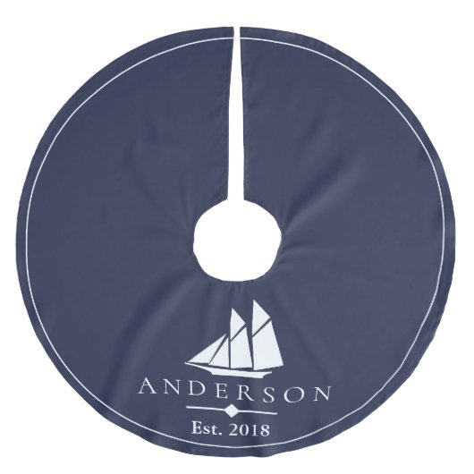 Weißes Küstensegelboot | personalisiert Polyester Weihnachtsbaumdecke (Vorderseite)