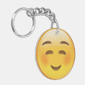Weißes lächelndes Gesicht Emoji Schlüsselanhänger (Vorderseite links)