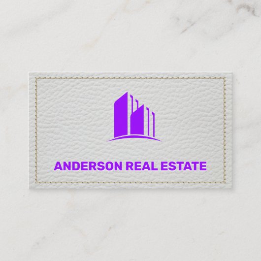 Weißes Leder Stitched Seems | Gebäude-Symbol Visitenkarte (Vorderseite)