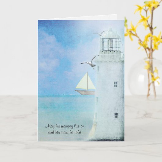 Weißes Leuchtturm Beileid Karte (Gelbe Blume)