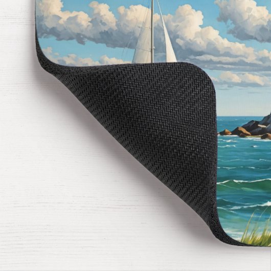 Weißes Leuchtturm mit Segelboot Mousepad (Ecke)