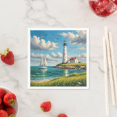 Weißes Leuchtturm mit Segelboot Serviette (Beispiel)