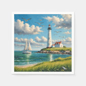 Weißes Leuchtturm mit Segelboot Serviette (Vorderseite)