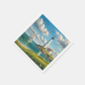 Weißes Leuchtturm mit Segelboot Serviette (Ecke)