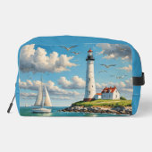 Weißes Leuchtturm mit Segelboot Waschbeutel (Rückseite)