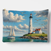 Weißes Leuchtturm mit Segelboot Zubehörtasche (Vorderseite)