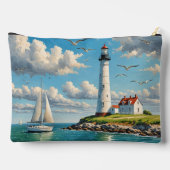 Weißes Leuchtturm mit Segelboot Zubehörtasche (Rückseite)