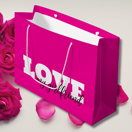 Weißes LIEBE Hot Pink Valentine Große Geschenktüte