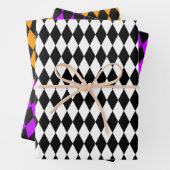 Weißes Lila Orange und Schwarzes Harlequin  Geschenkpapier Set (Beispiel)