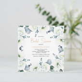 Weißes Lisianthus Sukkuläres Brautparty Einladung (Stehend Vorderseite)