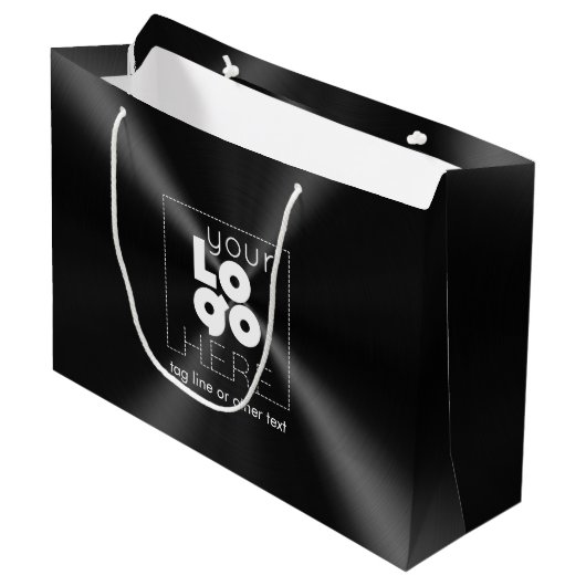 Weißes Logo auf modernem Radial gebürstetem schwar Große Geschenktüte (Vorderseite Schrägansicht)