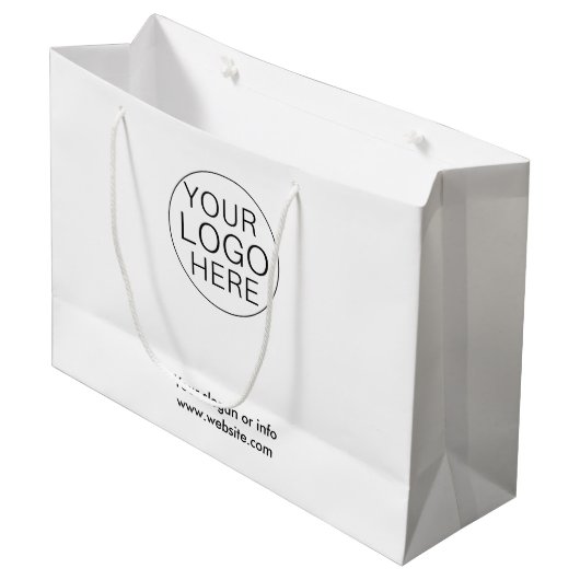 Weißes Logo-Geschenkbeutel für Unternehmen Große Geschenktüte (Vorderseite Schrägansicht)