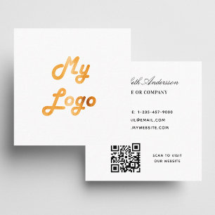 Weißes Logo QR-Code minimalistisch Quadratische Visitenkarte