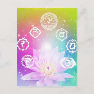 Weißes Lotus-7-Chakras-Auras-Energiesystem Postkarte