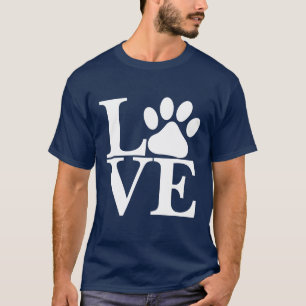 Weißes LOVE Wort Hund Pfoten Motiv T-Shirt