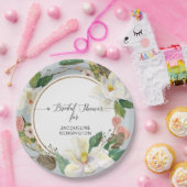 Weißes Magnolia Dusty Blauer Wasserfarben Leaf Pappteller (Party)