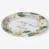 Weißes Magnolia Dusty Blauer Wasserfarben Leaf Pappteller (Schrägansicht)