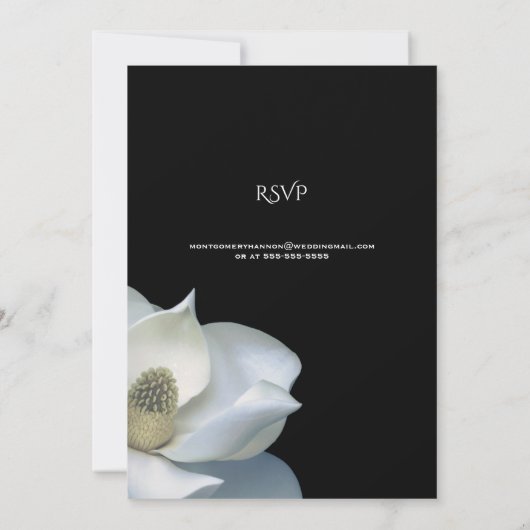 Weißes Magnolia Elegantes Flora und Fauna auf der Einladung (Rückseite)