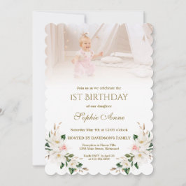 Weißes Magnolia Foto Girl Einladung