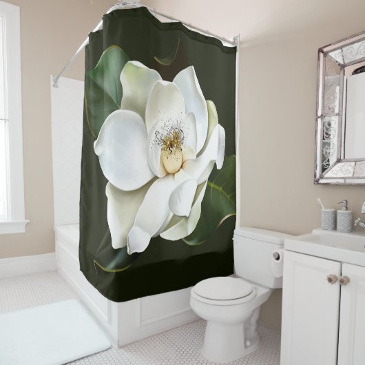 Weißes Magnolia Grüner Hintergrund Duschvorhang (Beispiel)