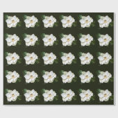 Weißes Magnolia Grüner Hintergrund Geschenkpapier (Flach)