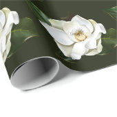 Weißes Magnolia Grüner Hintergrund Geschenkpapier (Rolleneckpunkt)