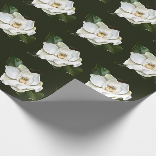 Weißes Magnolia Grüner Hintergrund Geschenkpapier (Ecke)