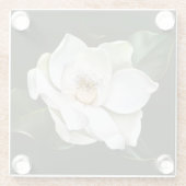 Weißes Magnolia Grüner Hintergrund Glasuntersetzer (Rückseite)