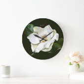 Weißes Magnolia Grüner Hintergrund Große Wanduhr (Zuhause)