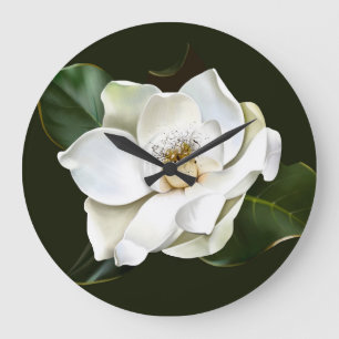 Weißes Magnolia Grüner Hintergrund Große Wanduhr