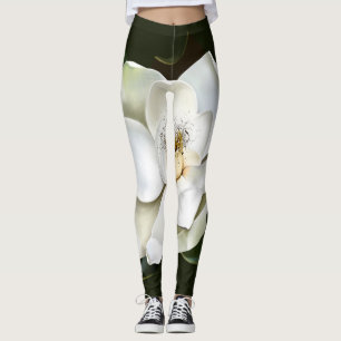 Weißes Magnolia Grüner Hintergrund Leggings