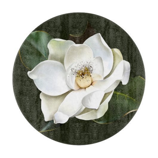 Weißes Magnolia Grüner Hintergrund Schneidebrett (Vorderseite)