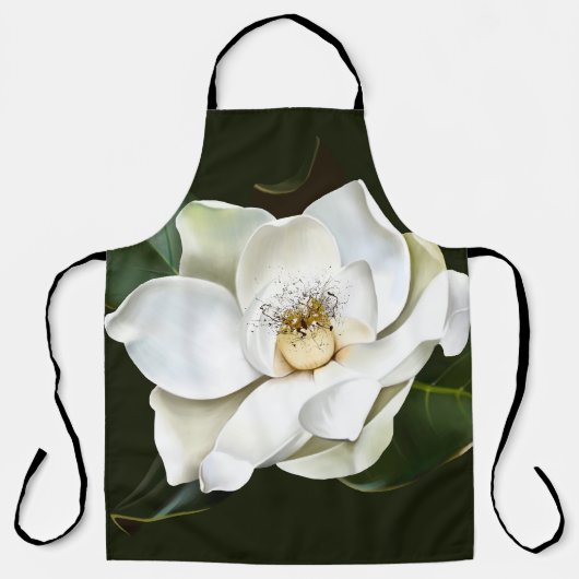 Weißes Magnolia Grüner Hintergrund Schürze (Vorderseite)