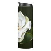 Weißes Magnolia Grüner Hintergrund Thermosbecher (Nach rechts gedreht)